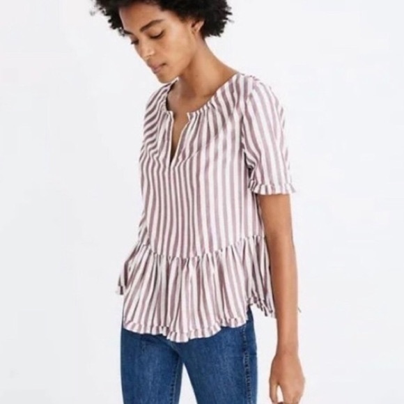 Madewell Tops - Madewell Stanza Stripe Ruffle Hem Top